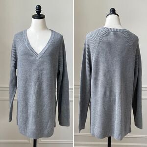 Torrid Vneck Ribbed Tunic Sweater Grey Side Zip 1 1X